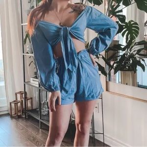 GLAMAKER Blue Blouse and Shorts Set